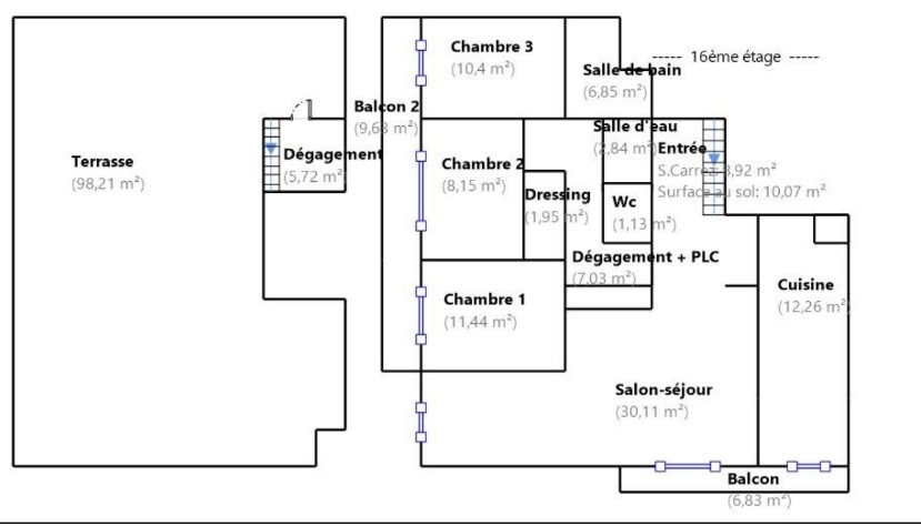 Appartement T4 de 107m2 + Balcons + terrasse + stationnements